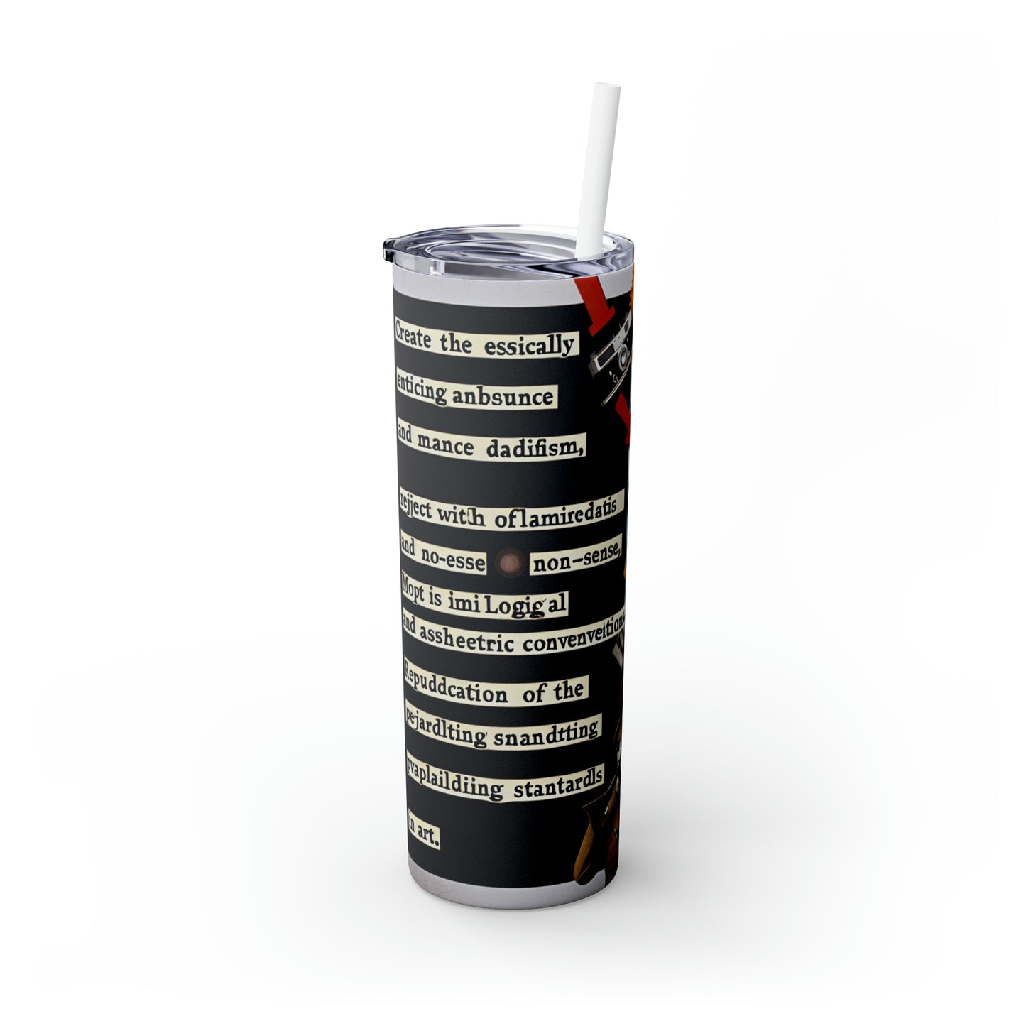 "L'absurdité déchaînée : créer un collage dadaïste du chaos" - The Alien Maars® Skinny Tumbler with Straw 20oz Dadaism