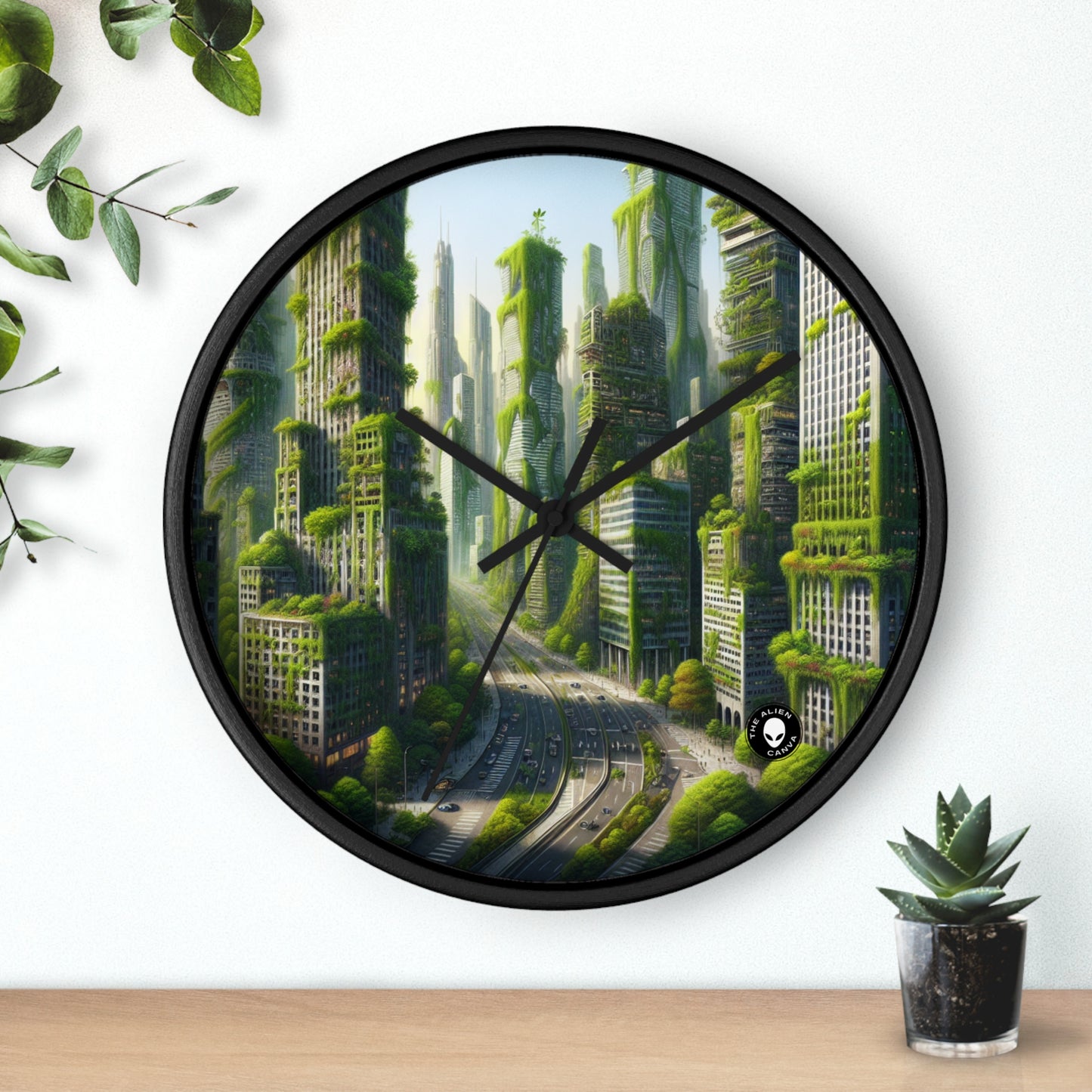 "El resurgimiento de la naturaleza: un paisaje urbano futurista" - El reloj de pared alienígena