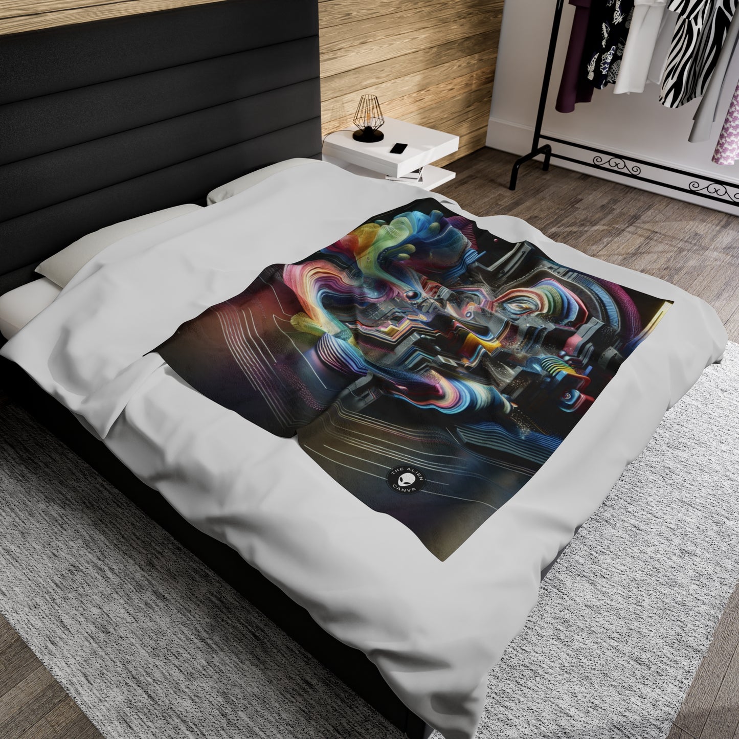 "Neon Nights: A Futuristic Urban Dream" - The Alien Velveteen Plush Blanket Digital Art