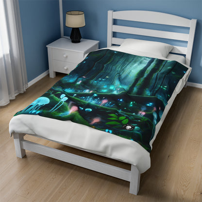 "Enchanted Night: Bioluminescent Forest" - The Alien Velveteen Plush Blanket