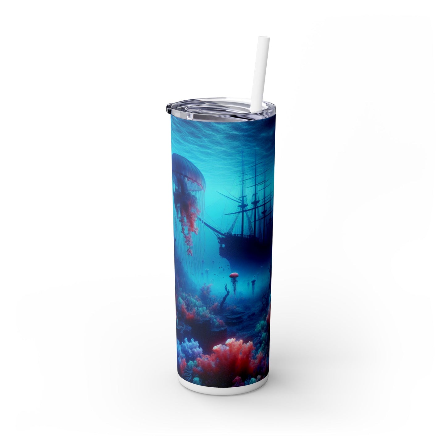 "Jellyfish Haven: Un mundo submarino surrealista" - Vaso delgado con pajita de 20 oz de Alien Maars®