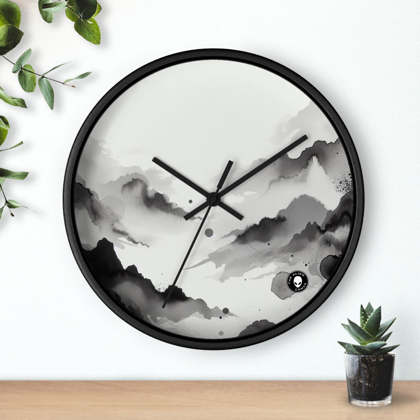 "Whispers of the Moonlit Grove" - The Alien Wall Clock Ink Wash Painting