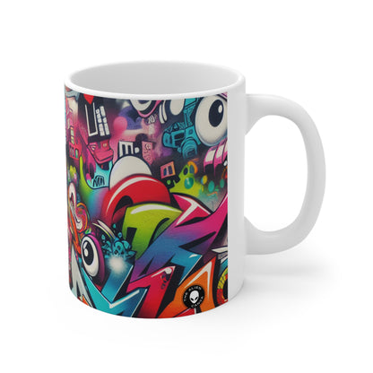 "Neon Horizon: The Vibrant Future Metropolis" - The Alien Ceramic Mug 11oz Street Art / Graffiti