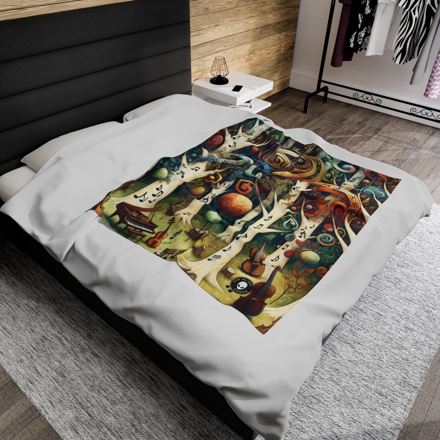 "Melodic Enchantment: The Instrumental Forest" - The Alien Velveteen Plush Blanket