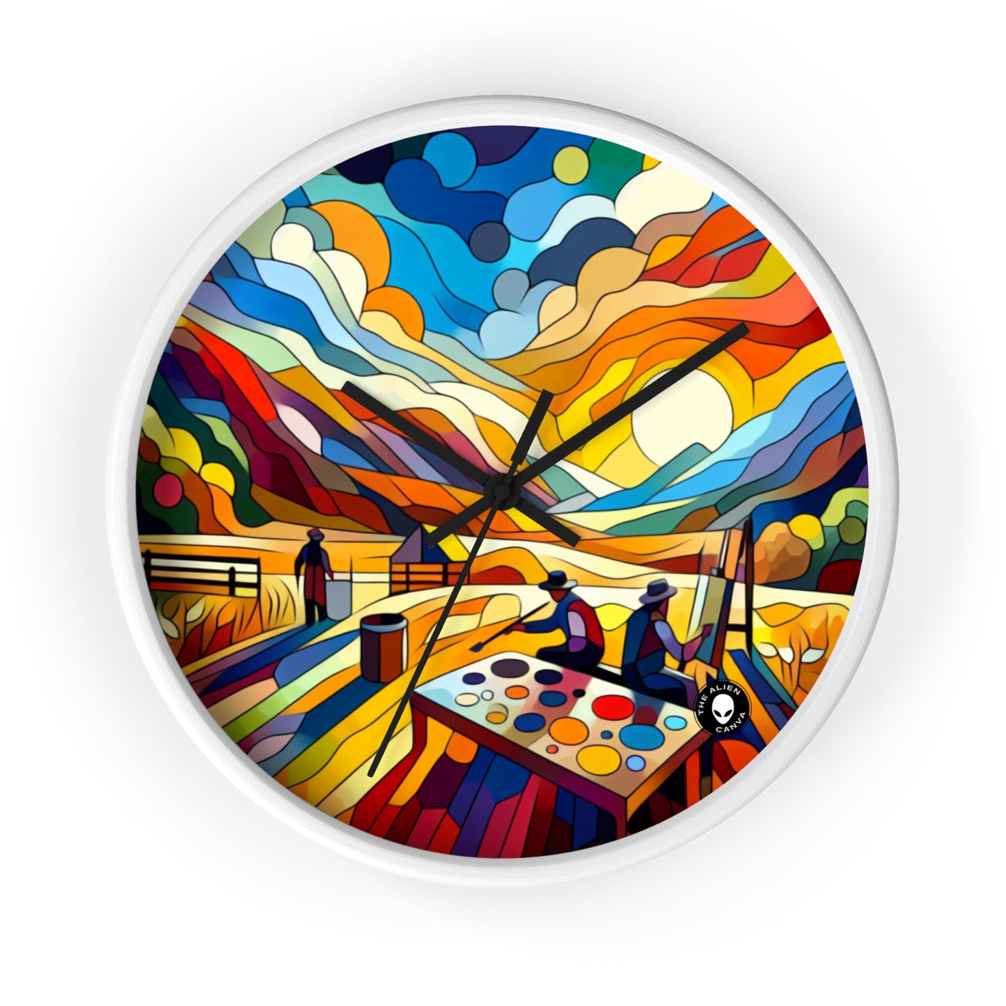 "Futuristic Neon Cityscape" - The Alien Wall Clock Hard-edge Painting