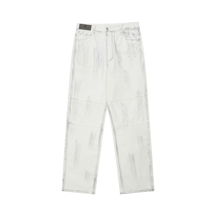 Spray Paint Printed High Street Straight Loose Casual Retro Trousers