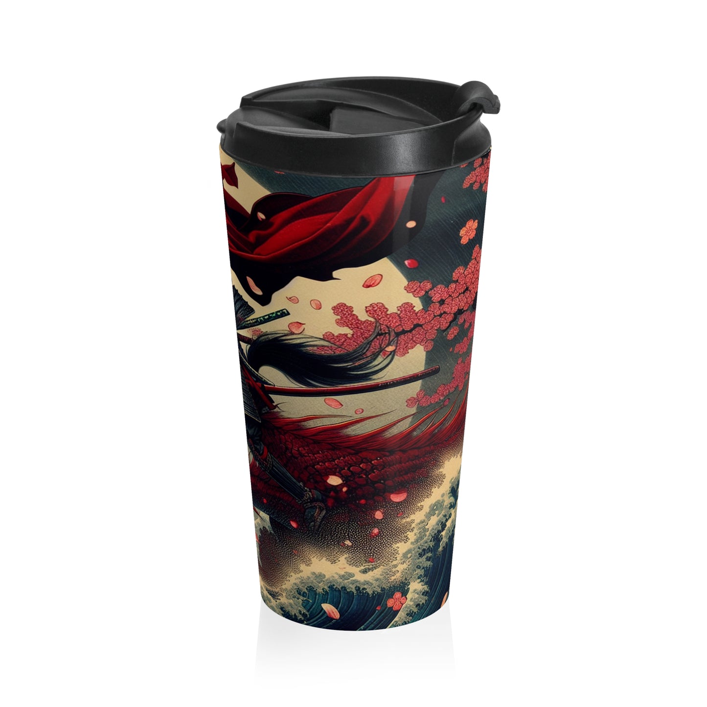 "Storming into Battle: A Samurai's Tale" - The Alien Stainless Steel Travel Mug Ukiyo-e (Japanese Woodblock Printing) Style