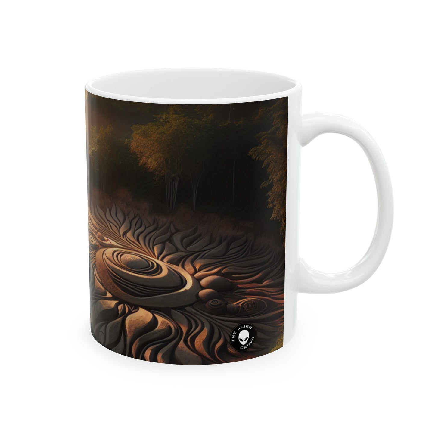 "Tapisserie de la Nature : Installation d'Art Géométrique Harmonieuse" - The Alien Mug en Céramique 11oz Land Art