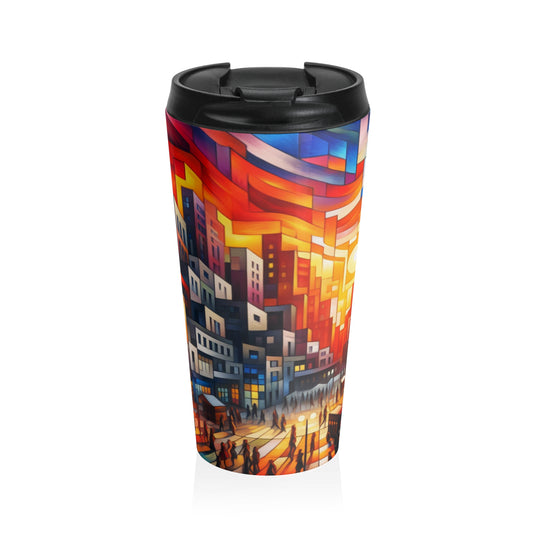 "Deconstructing Reality: A Chaotic Collage of Power and Perception" - The Alien Stainless Steel Travel Mug Post-structuralist Art