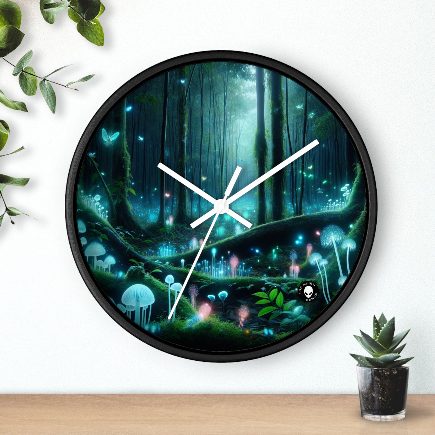 "Enchanted Night: Bioluminescent Forest" - The Alien Wall Clock