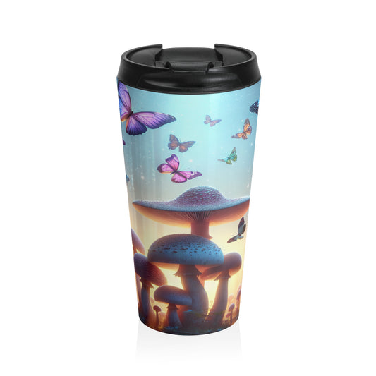 "Twilight Forest: Fluttering Butterflies and Towering Mushrooms" - The Alien Stainless Steel Travel Mug