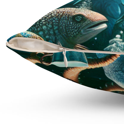 "Tea Time in the Deep Blue Sea"- The Alien Spun Polyester Square Pillow