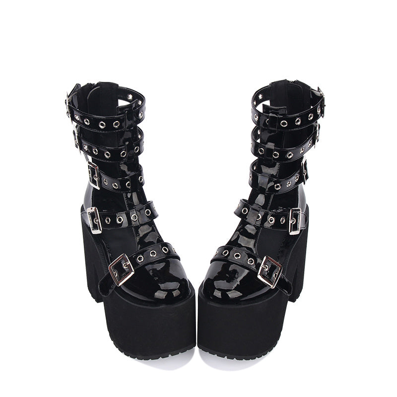 Punk Dark High Tube Cool Street Non-slip Belt Buckle Platform Women's Shoes