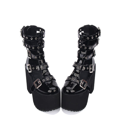 Chaussures pour femmes, Punk Dark High Tube Cool Street, boucle de ceinture antidérapante, plateforme