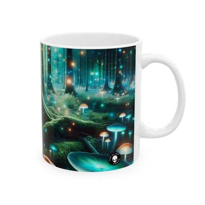 « Nuit enchantée dans la forêt fongique » – Tasse en céramique Alien 11 oz