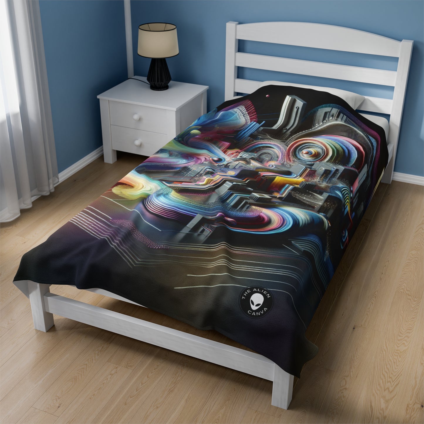 "Neon Nights: A Futuristic Urban Dream" - The Alien Velveteen Plush Blanket Digital Art