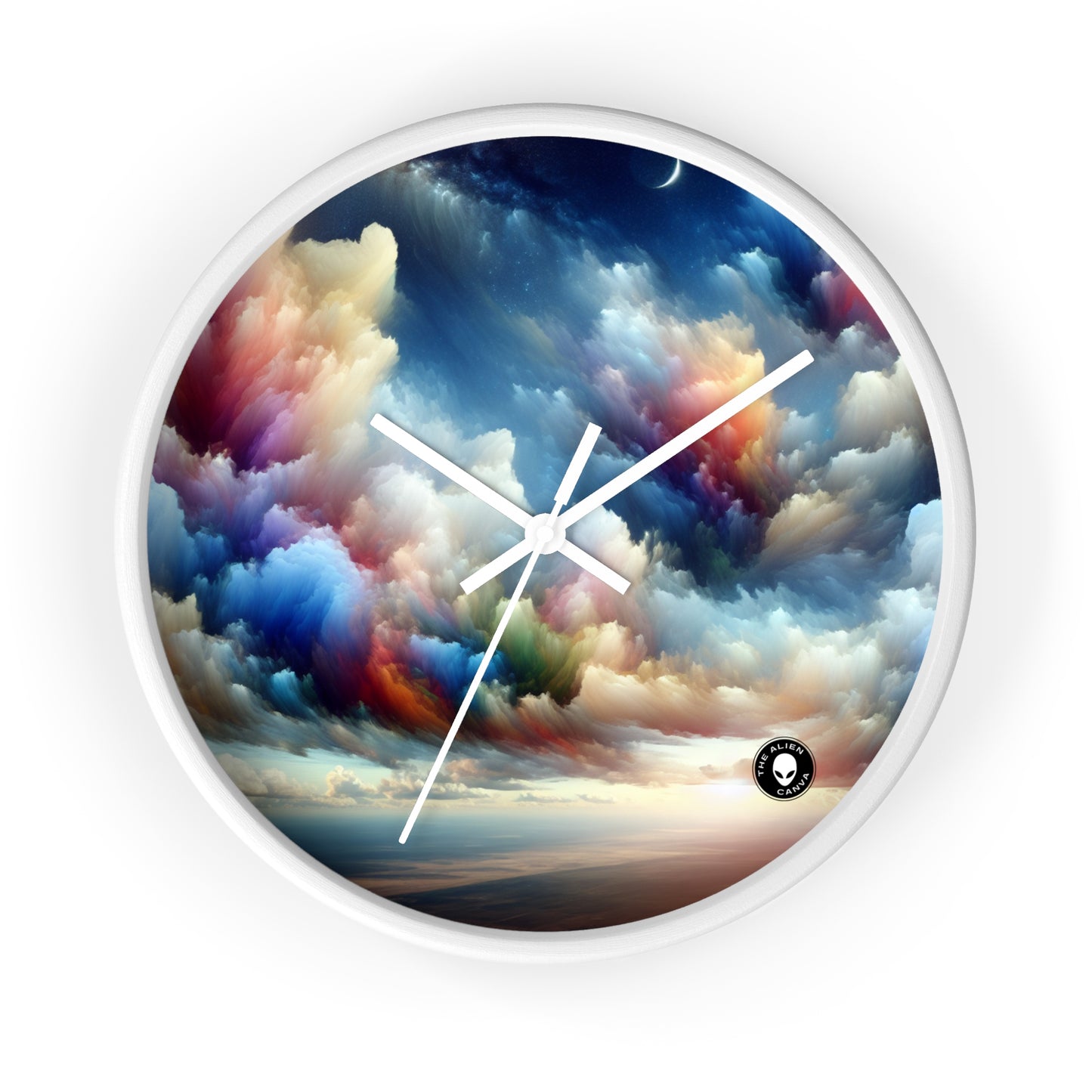 "Rainbow Cloudscape: A Surreal Watercolor Dream" - The Alien Wall Clock