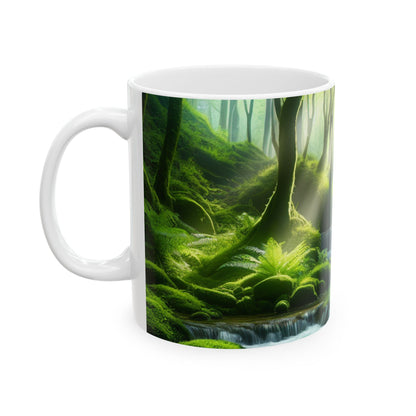 "Encantador oasis en cascada": taza de cerámica alienígena de 11 oz