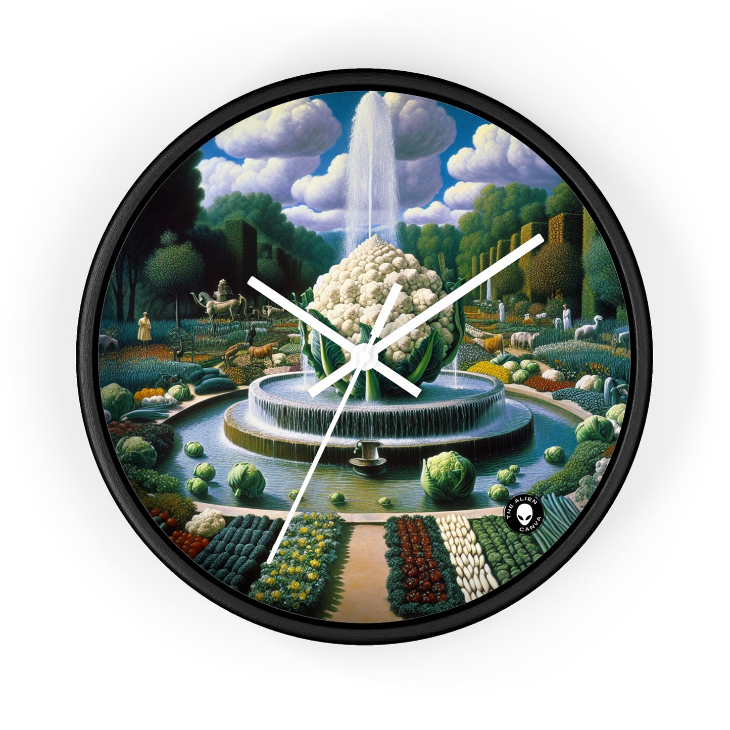 "The Vegetable Fountain: A Cauliflower Conglomerate" - The Alien Wall Clock Surrealism