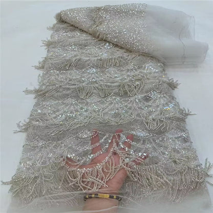 Robe de mariée en tissu de dentelle de tube de perles de gland