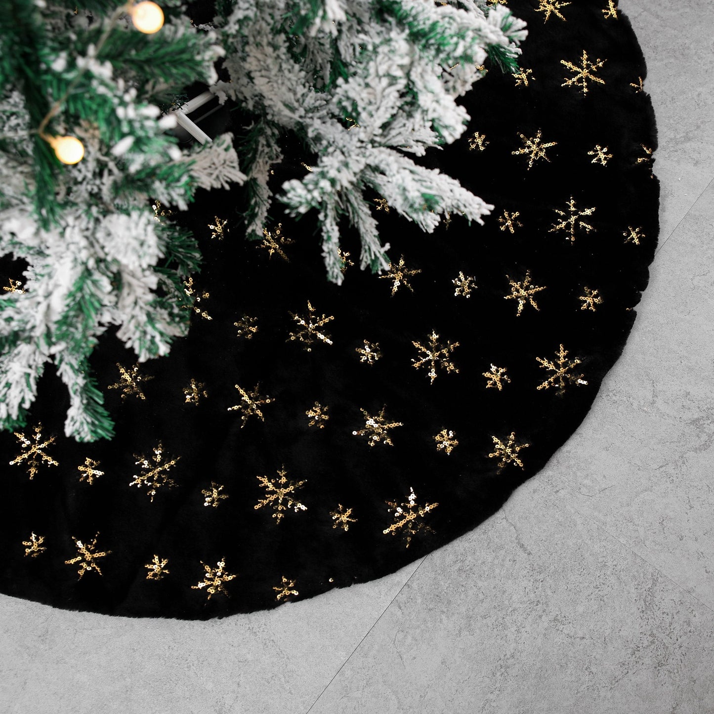 Home Decor Cushion Black Embroidered Velvet Christmas Tree Skirt