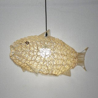 Nouveau Lustre créatif en bambou en forme de poisson