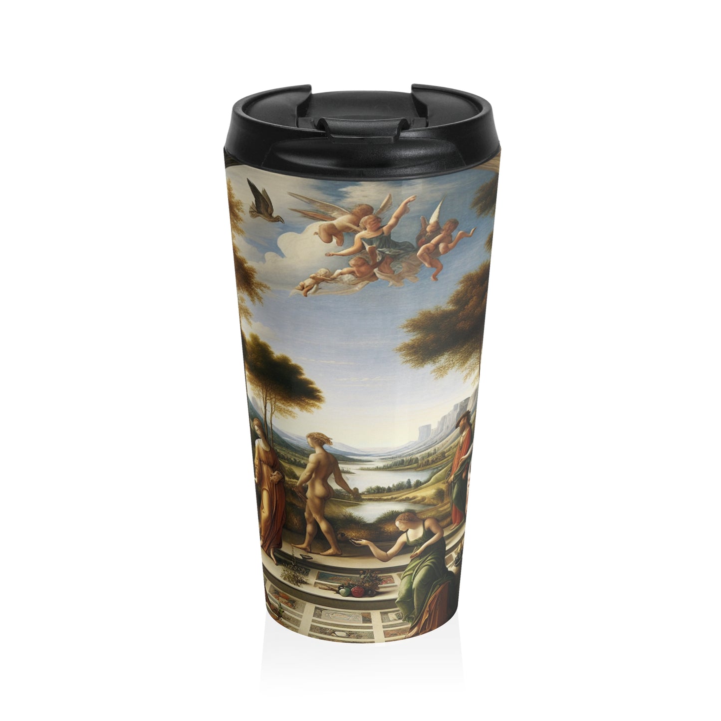 "El renacimiento de una ciudad: combinación de elegancia clásica con energía urbana moderna" - Taza de viaje de acero inoxidable The Alien Renaissance Art