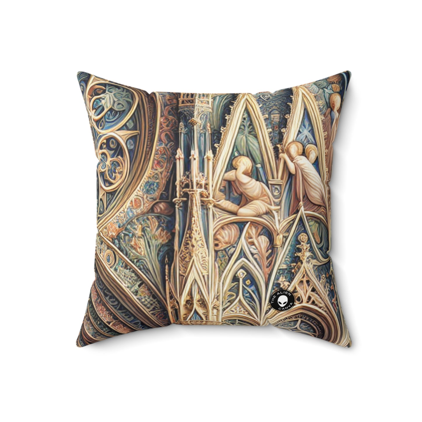 "Harmony of Angels: Celestial Serenade at Dusk"- The Alien Spun Polyester Square Pillow International Gothic