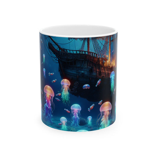 "Paraíso de medusas resplandecientes: una aventura submarina de ensueño" - Taza de cerámica The Alien de 11 oz