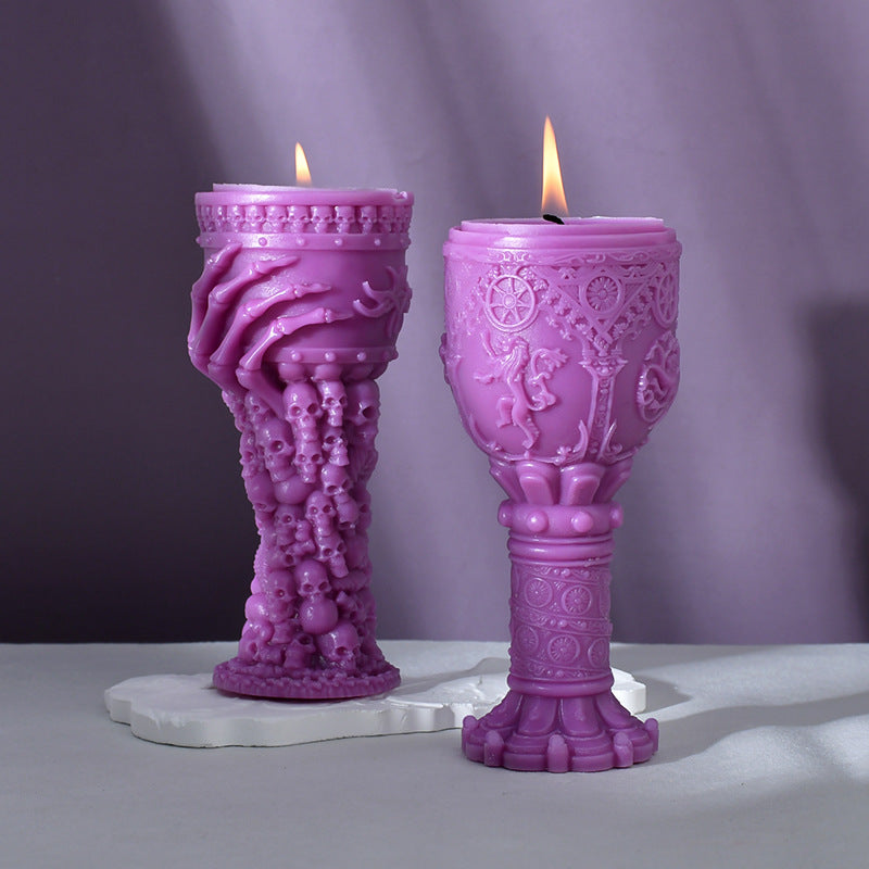 Molde de silicona para velas de aromaterapia con forma de copa sagrada de calavera, herramienta abrasiva para decoración de yeso de Halloween