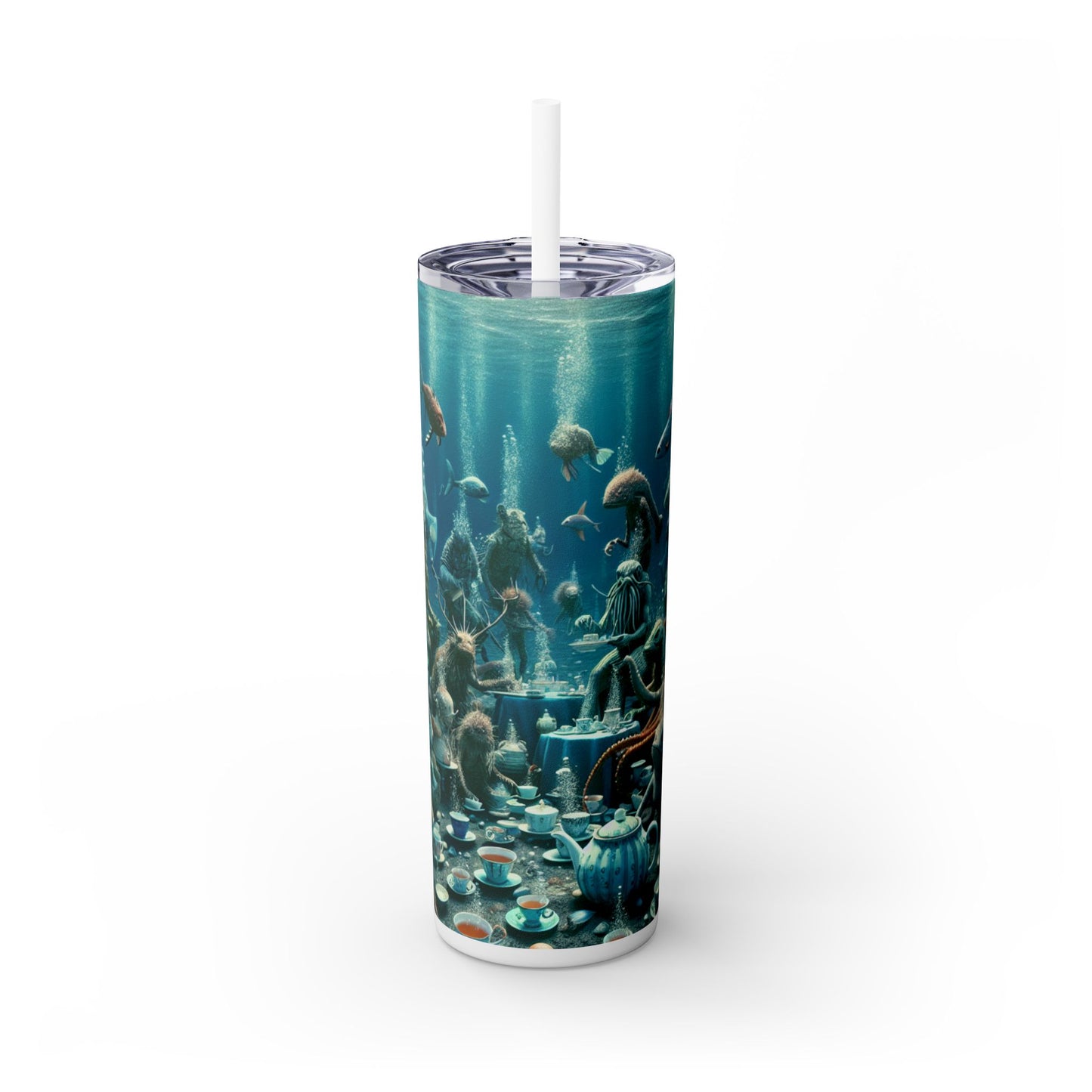 "Tea Time in the Deep Blue Sea" - The Alien Maars® Skinny Tumbler with Straw 20oz