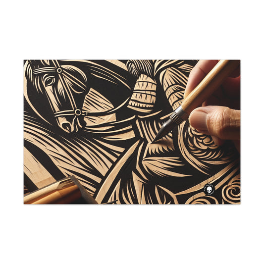 « Ombres enchanteresses : une gravure sur bois des aurores boréales dansantes » - The Alien Canva Woodcut Printing