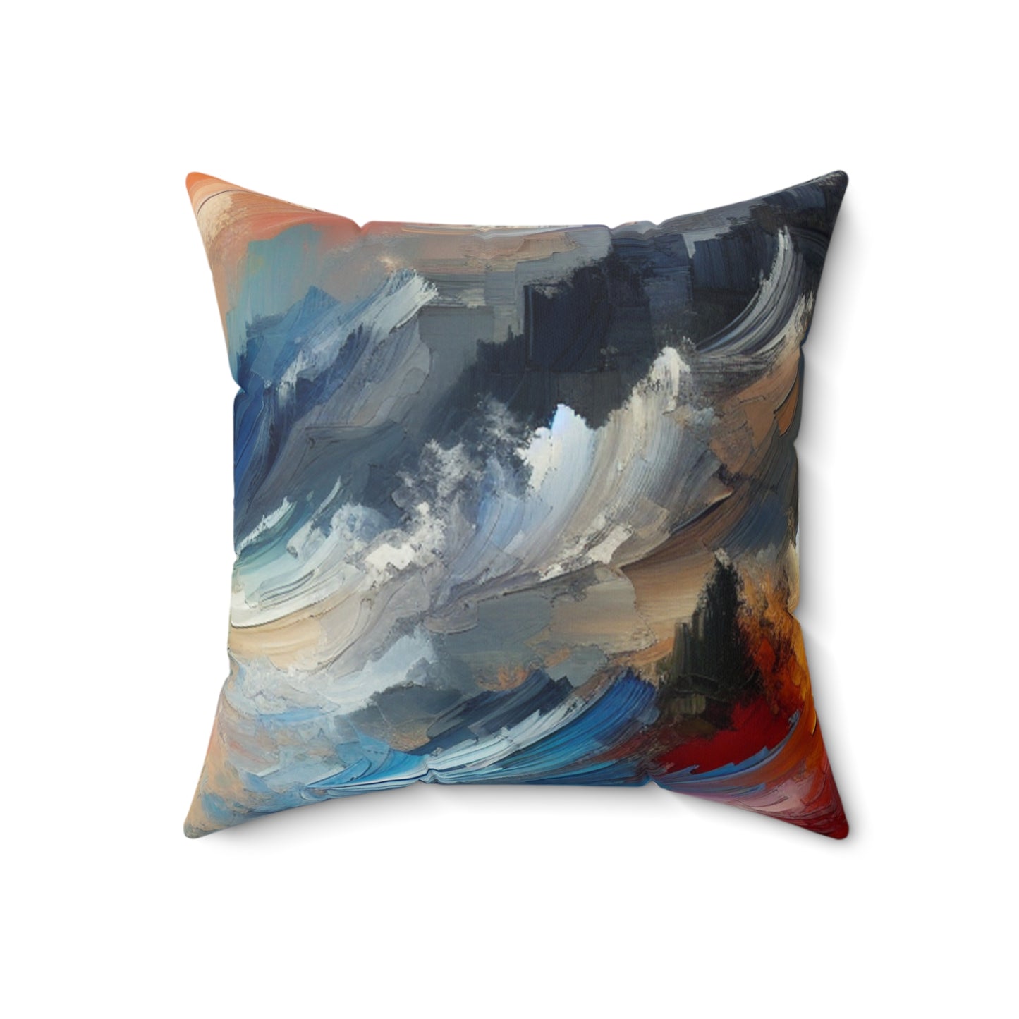 "Abstract Landscape: Exploring Emotional Depths Through Color & Texture" - The Alien Spun Polyester Square Pillow Abstract Expressionism Style