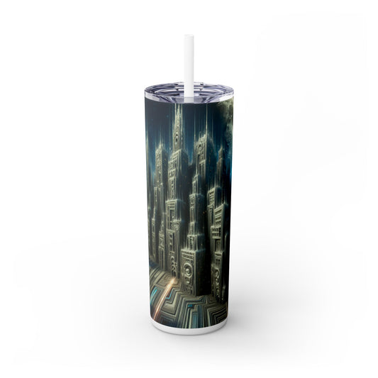 "Nighttime Cityscape Melt" - Vaso delgado con pajita de 20 oz de Alien Maars®