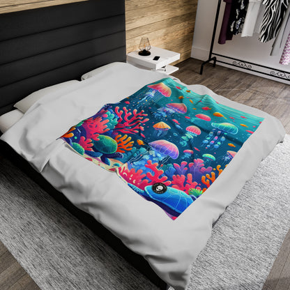 "Enchanting Underwater Symphony" - The Alien Velveteen Plush Blanket