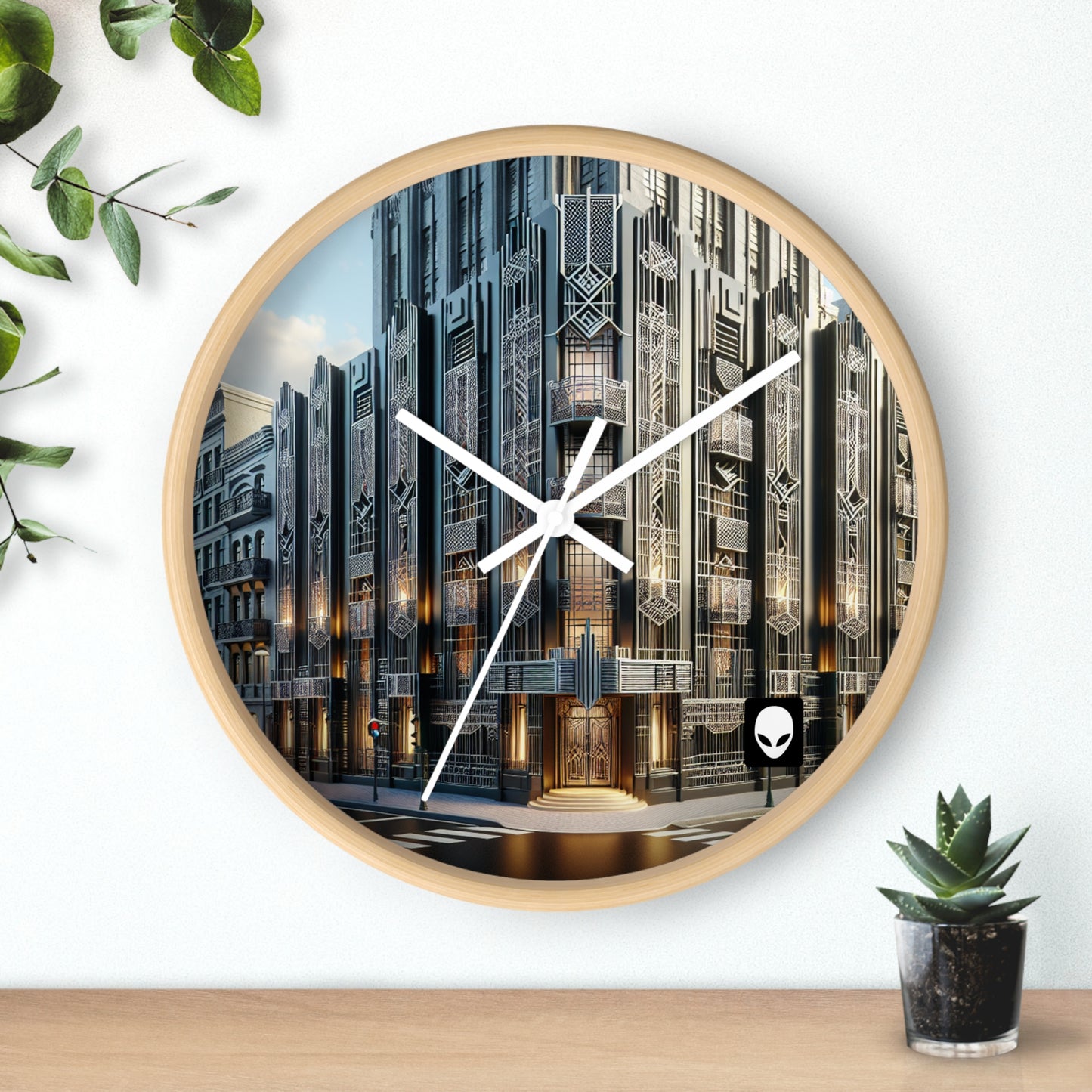 "Illuminating Elegance: An Art Deco City Street" - The Alien Wall Clock Art Deco Style