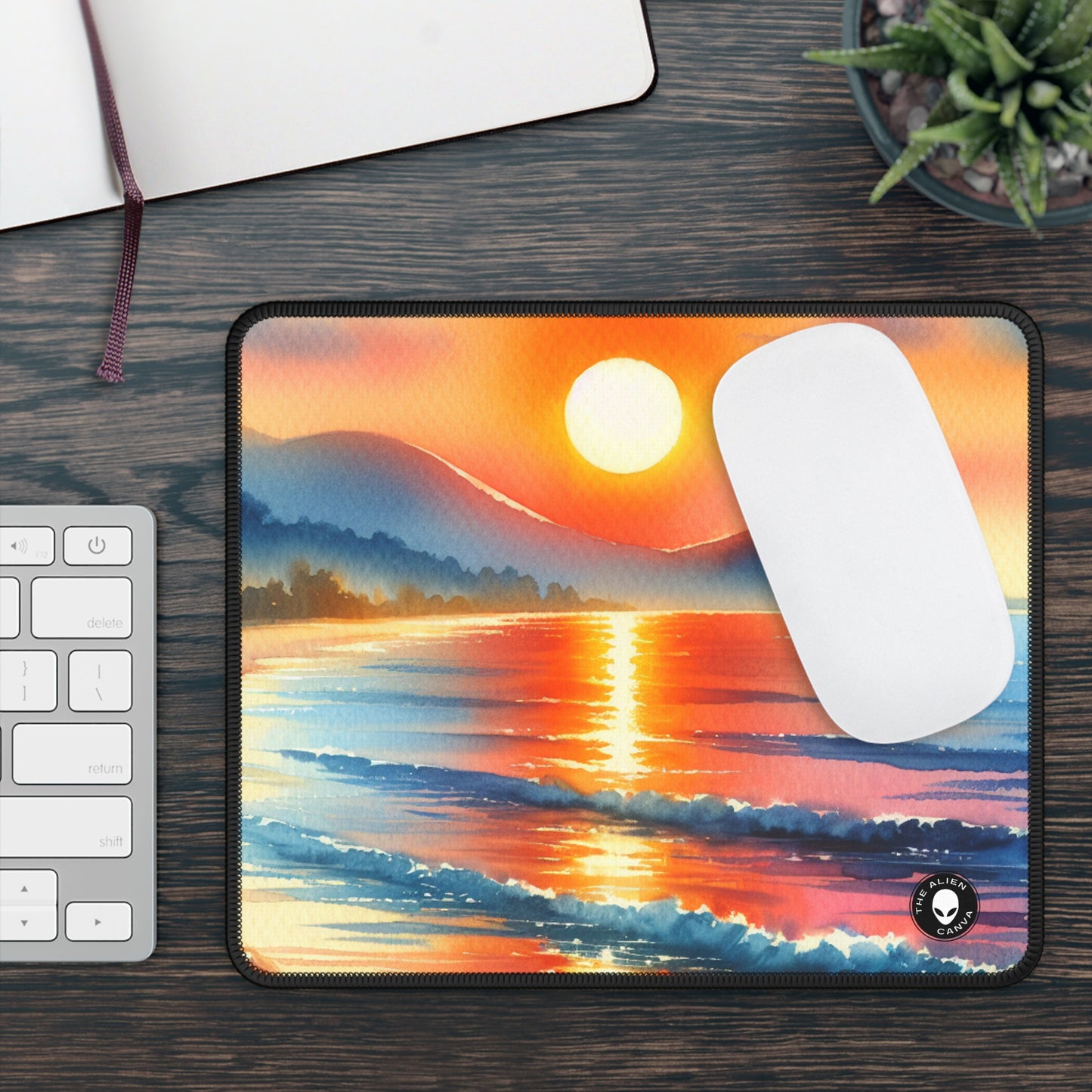 "Amanecer en la playa" - The Alien Gaming Mouse Pad Pintura de acuarela