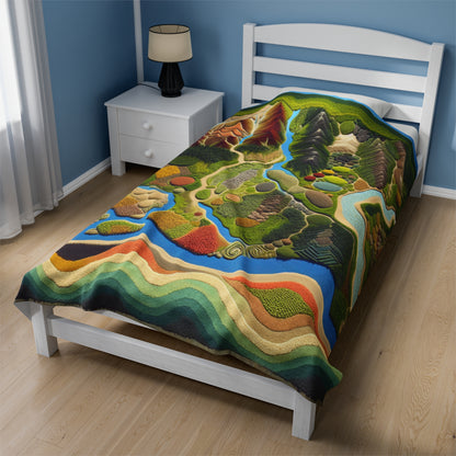 "Mapping Mother Nature: Crafting a Living Mural of Our Region". - The Alien Velveteen Plush Blanket Land Art Style