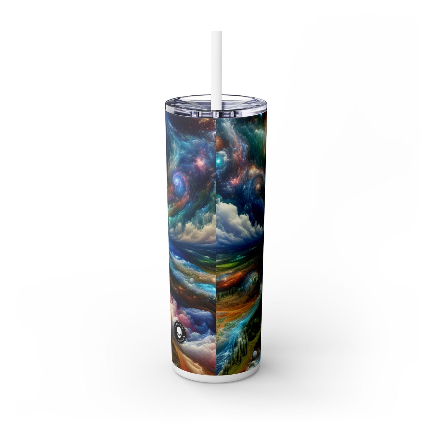 "Galactic Patchwork: A Surreal Landscape" - The Alien Maars® Skinny Tumbler with Straw 20oz