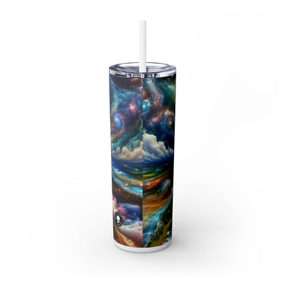 "Patchwork Galactique : Un paysage surréaliste" - The Alien Maars® Skinny Tumbler avec paille 20oz