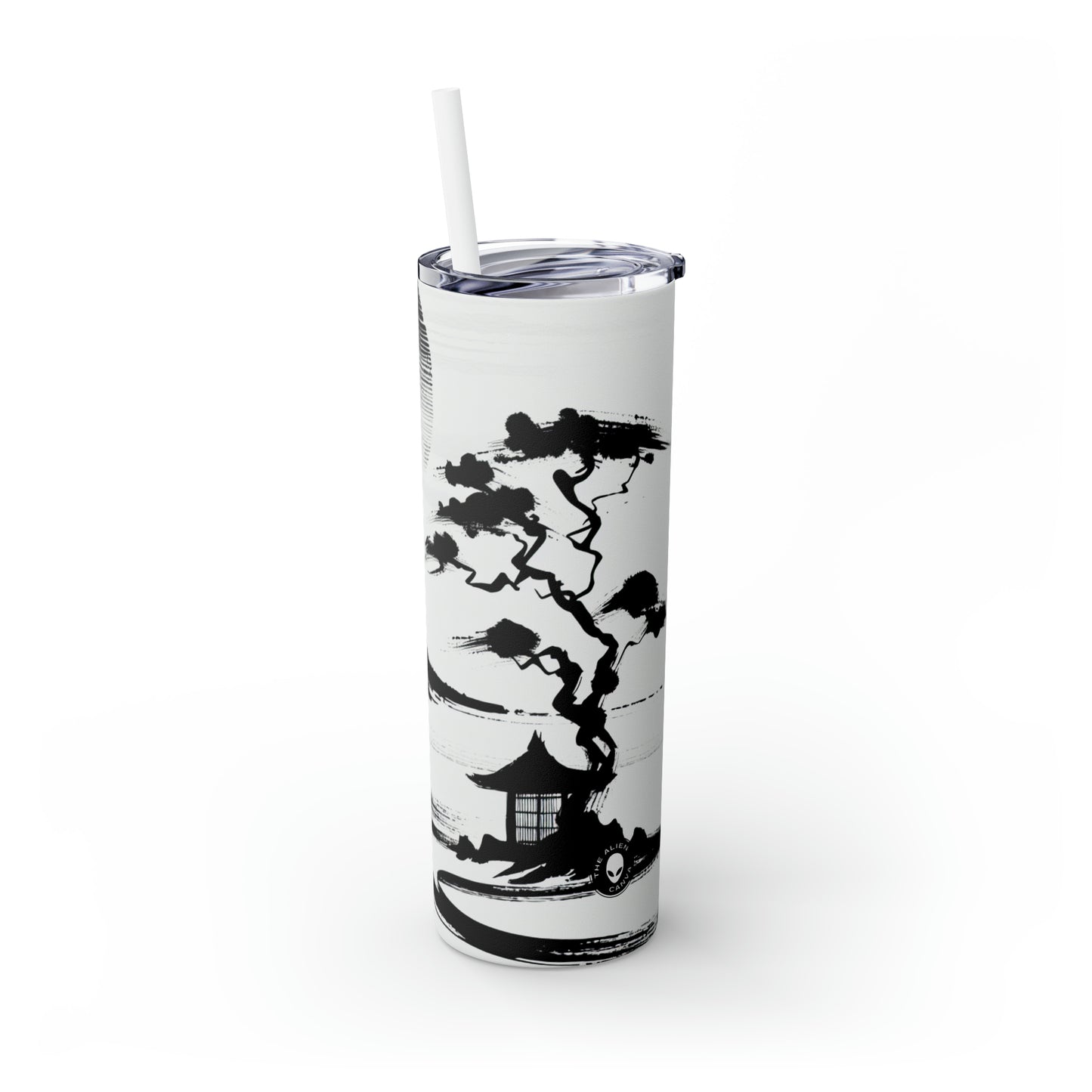 "Harmony of Wind and Water: A Zen Ink Painting" - The Alien Maars® Skinny Tumbler with Straw 20oz Zen Ink Painting