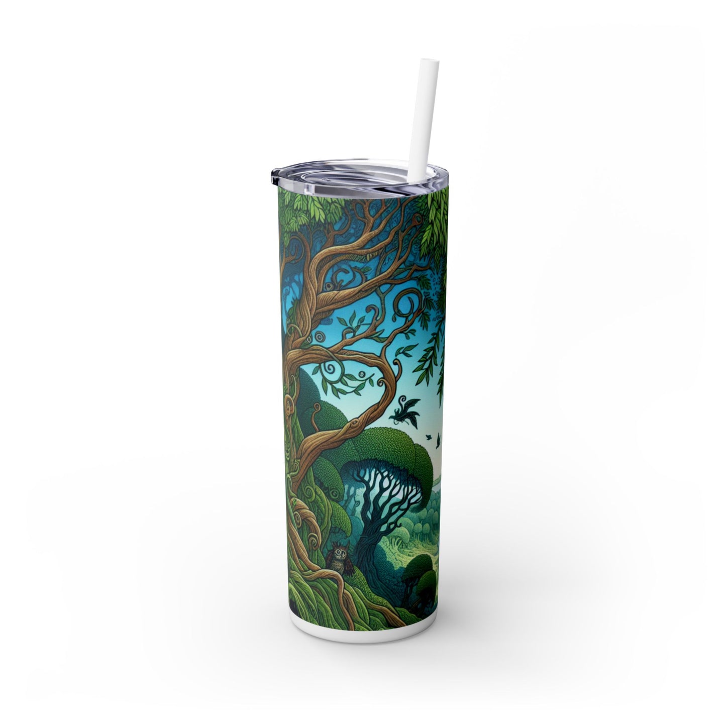 "Bosque encantado: donde los árboles bailan y las criaturas deambulan" - Vaso delgado con pajita de 20 oz de The Alien Maars®