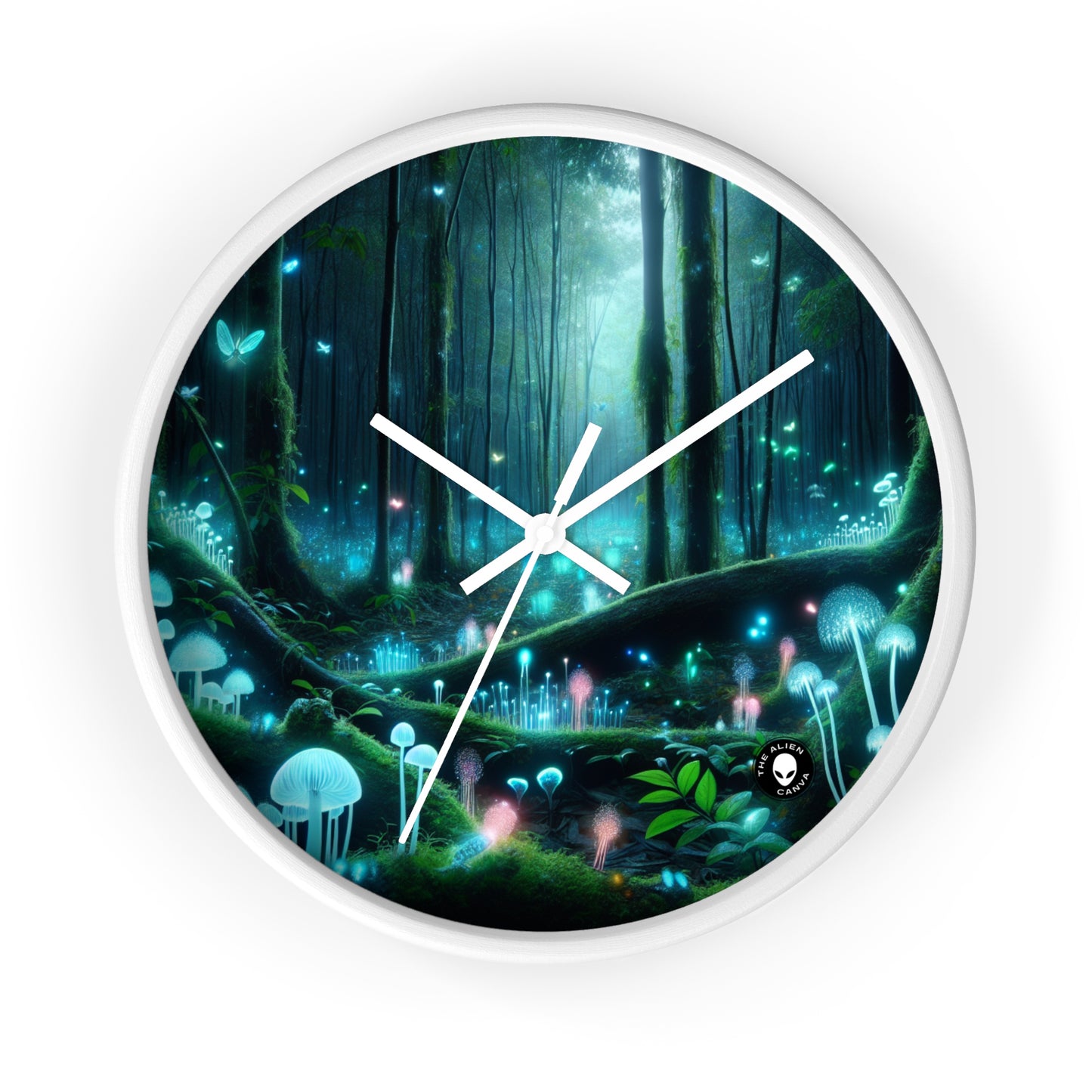 "Enchanted Night: Bioluminescent Forest" - The Alien Wall Clock