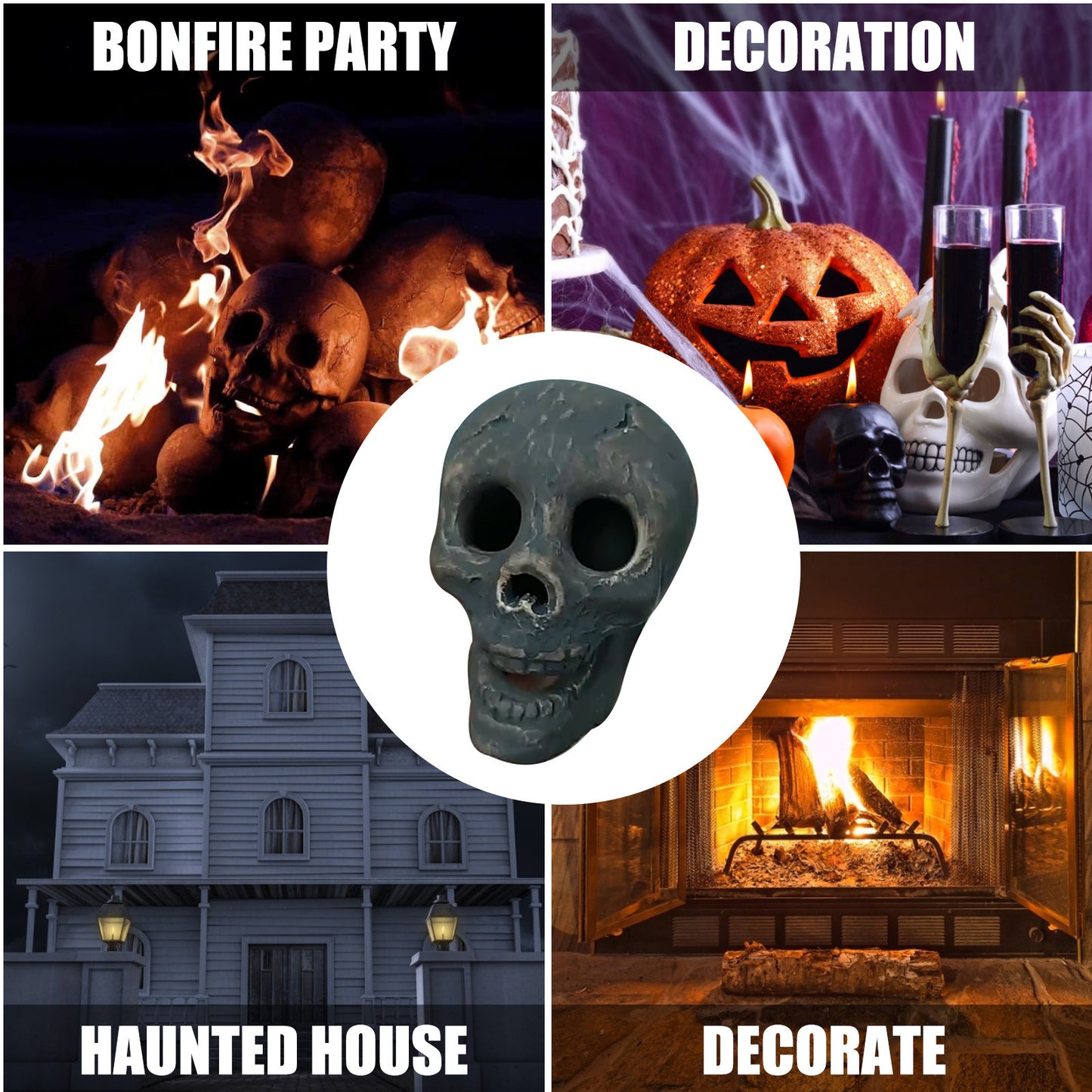 Simulation de crâne pour Halloween, décoration effrayante pour la maison, foyer en bois, cheminée, atmosphère d'horreur, accessoires de décoration