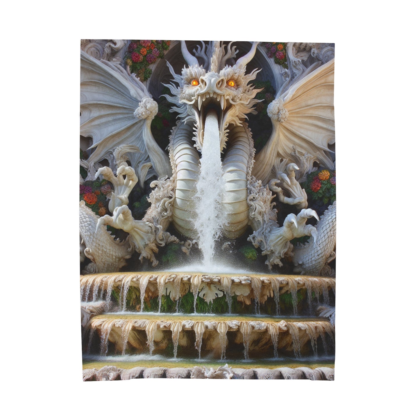 "Fiery Dragon Fountain: Heaven's Cascade" - La couverture en peluche Alien en velours de style rococo
