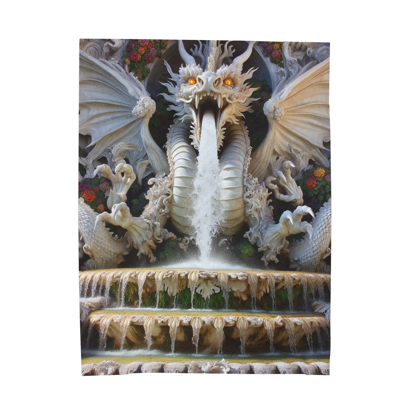 "Fiery Dragon Fountain: Heaven's Cascade" - The Alien Velveteen Plush Blanket Rococo Style