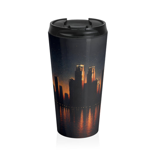 "The City Aglow" - The Alien Stainless Steel Travel Mug Post-Impressionism Style