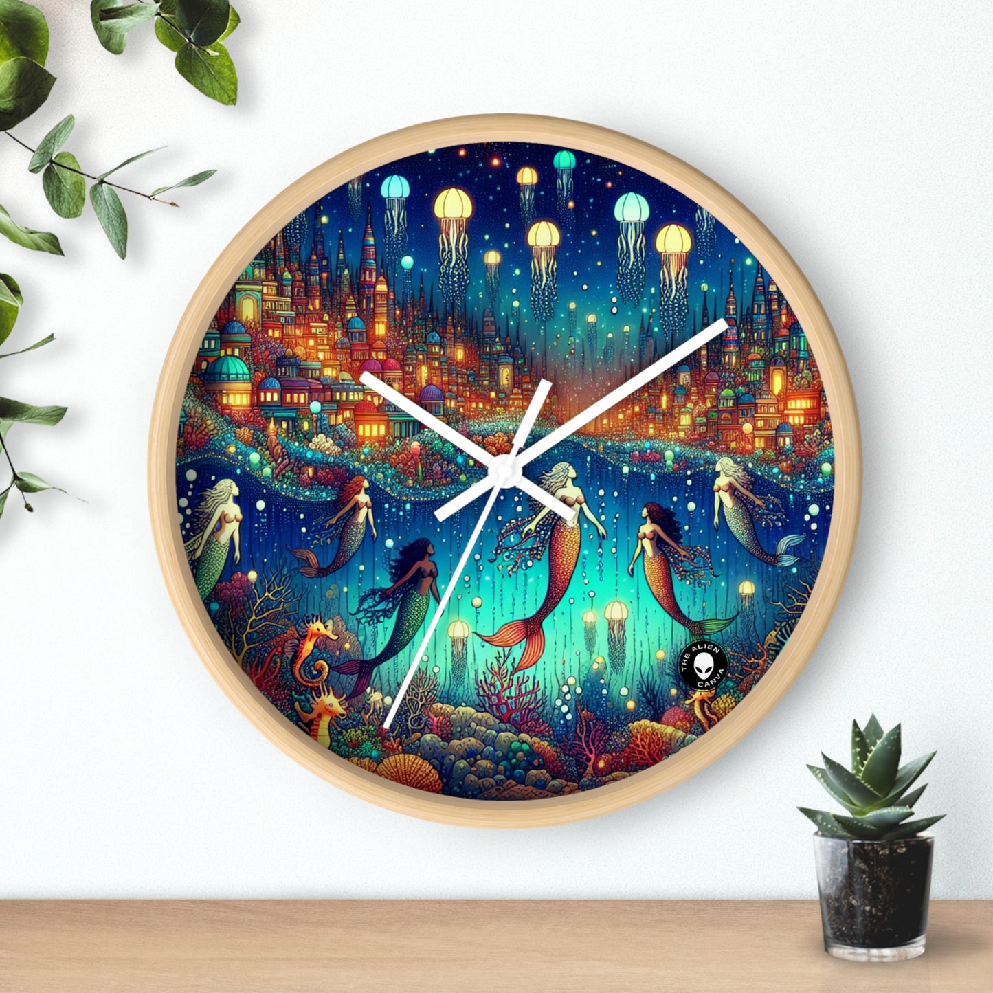 « Glowing Jellyfish City : un monde sous-marin fantaisiste » – L'horloge murale Alien