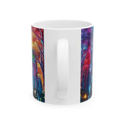 "Crystal Glow: El bosque encantado" - Taza de cerámica alienígena de 11 oz