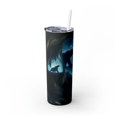 "The Bear and the Cosmic Balance" - The Alien Maars® Skinny Tumbler with Straw 20oz Cave Painting Style